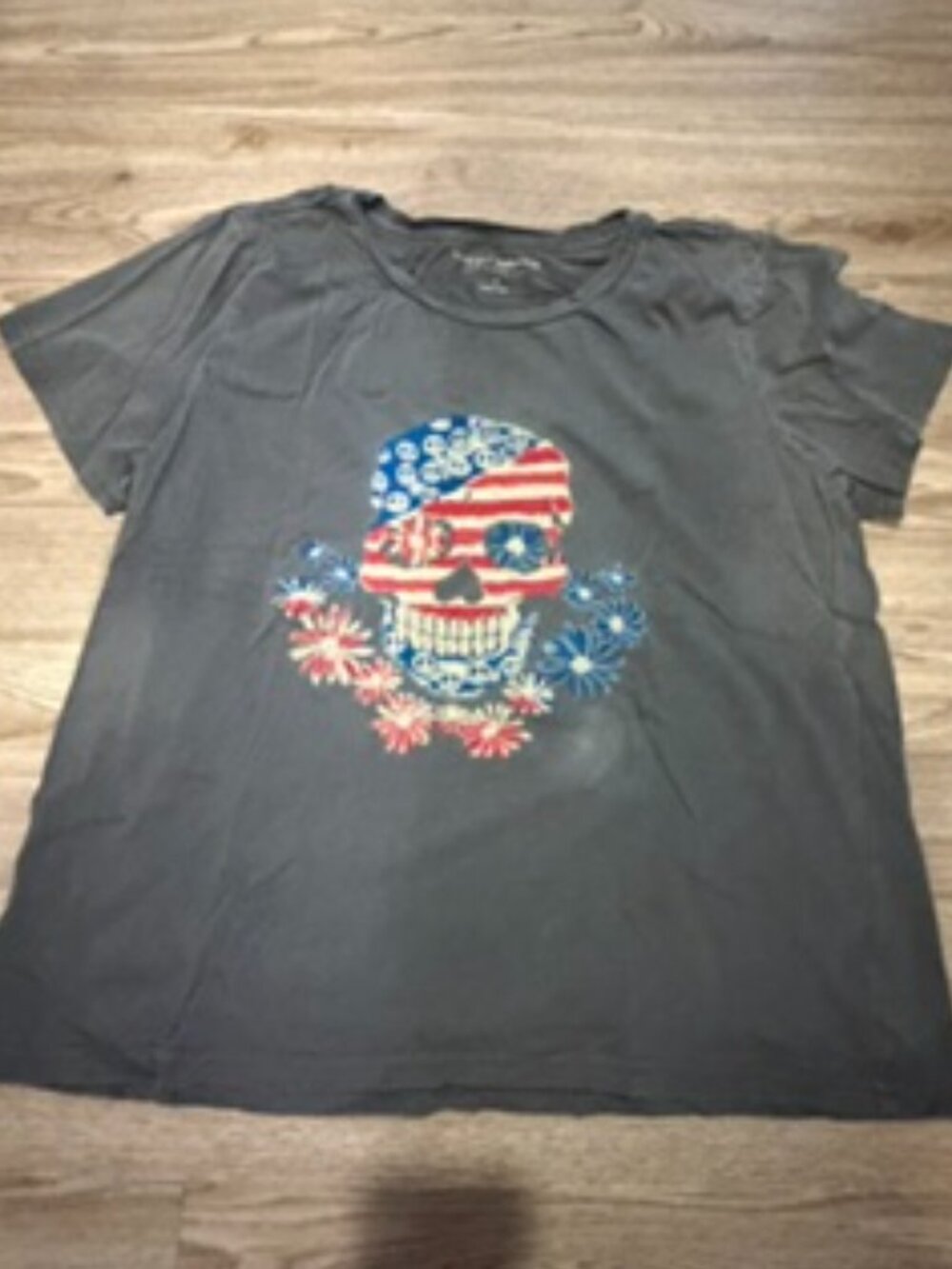 Lucky Brand Vintage Flowers Skeleton Classic Crew Neck Embroidered T-Shirt_NWT
